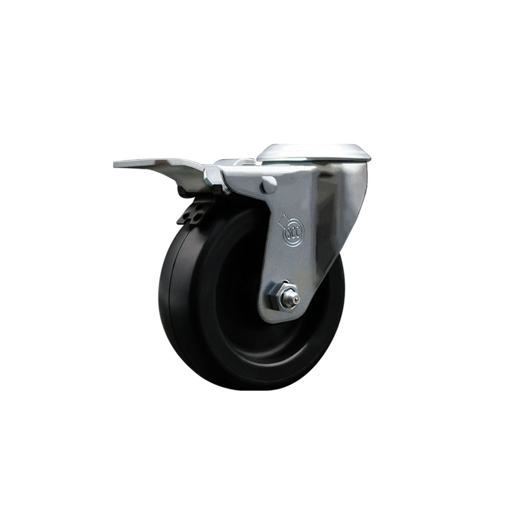 Polyolefin Swivel Bolt Hole Caster Wheel with 4 Inch Black Wheel and Total Lock Brake - 350 lbs. Capacity/Caster - Service Caster Brand — photo 1