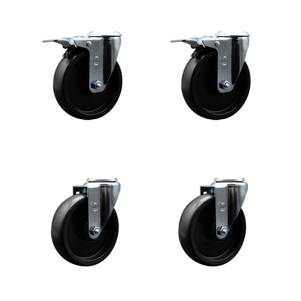 Polyolefin Swivel Bolt Hole Caster Wheels Set of 4 with 5 Inch Black Wheels - Includes 2 with Total Lock Brakes - 1400 lbs. Total Capacity - Service Caster Brand — photo 1