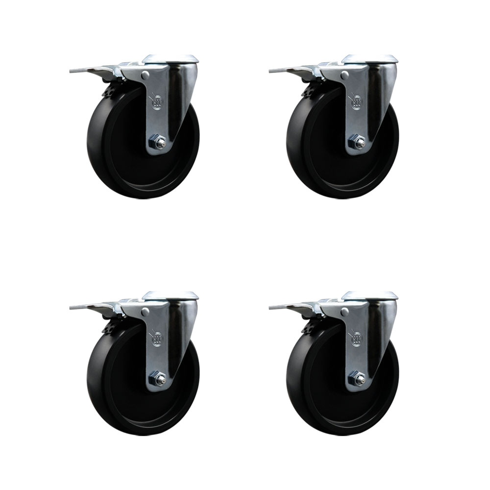 Polyolefin Swivel Bolt Hole Caster Wheels Set of 4 with 5 Inch Black Wheels - Includes 4 Swivel with Total Lock Brakes - 1400 lbs. Total Capacity - Service Caster Brand — photo 1