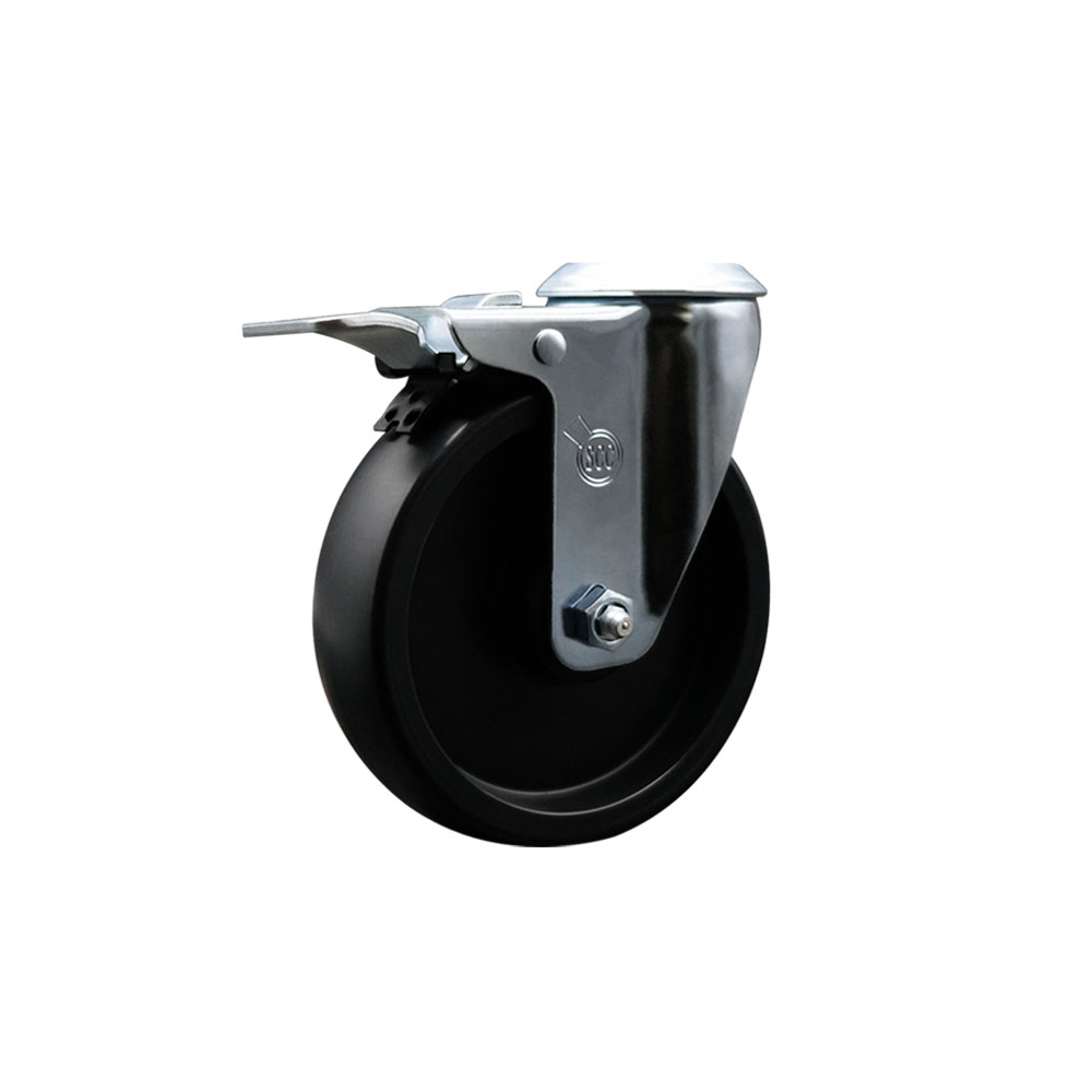 Polyolefin Swivel Bolt Hole Caster Wheel with 5 Inch Black Wheel and Total Lock Brake - 350 lbs. Capacity/Caster - Service Caster Brand — photo 1