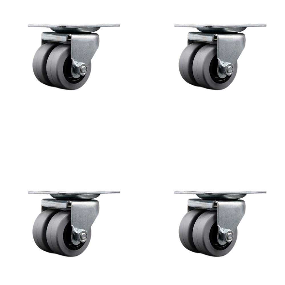 Low Profile Swivel Top Plate Dual Wheel Caster Set - 2 Inch by 13/16 Inch Dual Thermoplastic Rubber Wheels - 720 lbs. Total Capacity - Includes 4 Swivel Casters - Service Caster Brand — photo 1
