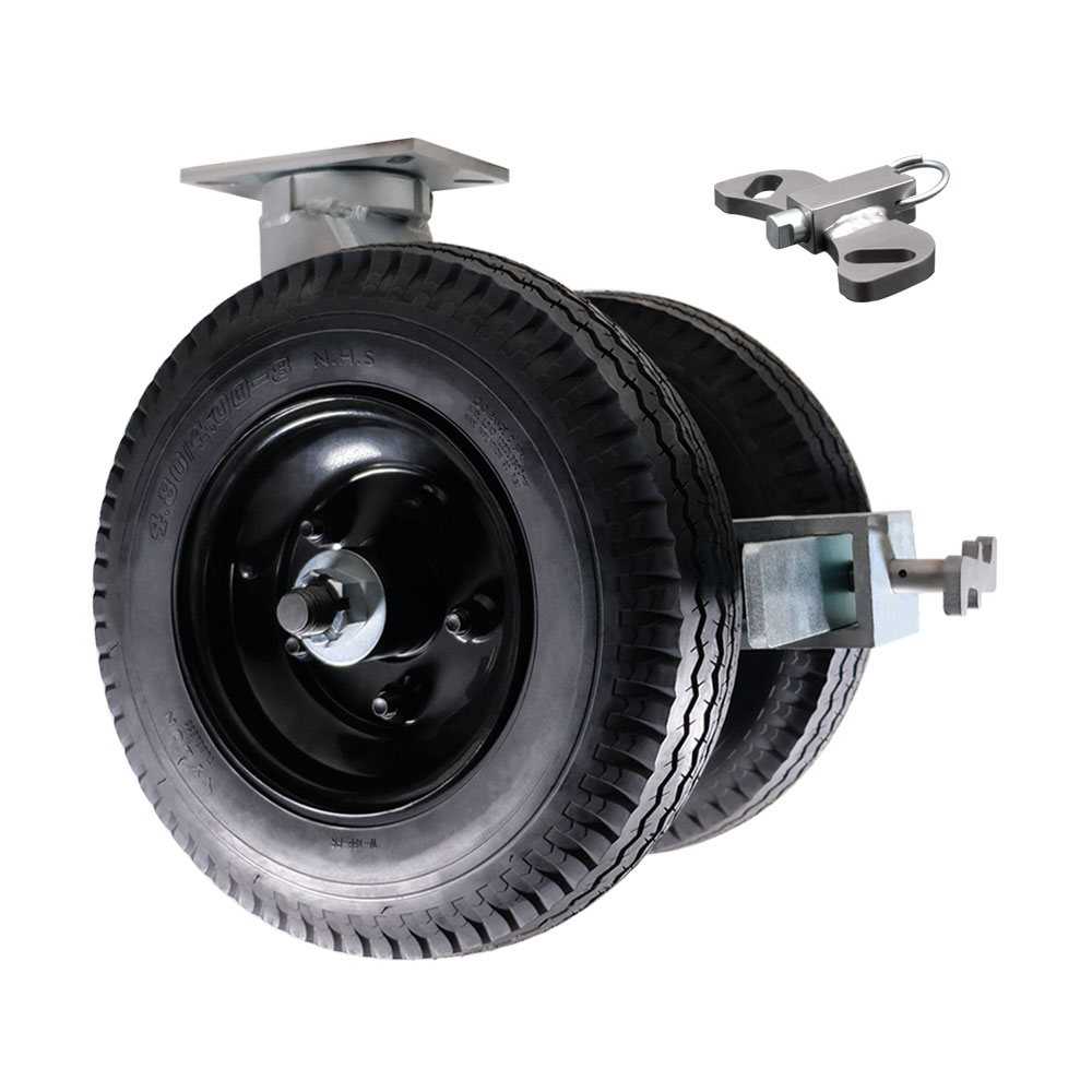 16 Inch Dual Wheel Swivel Pneumatic Caster - Black Rubber Wheels with Tapered Bearings - Bolt On Swivel Lock and Face Contact Brake-Heavy Duty Caster-2,440lbs. Capacity Per Caster-Service Caster Brand — photo 1