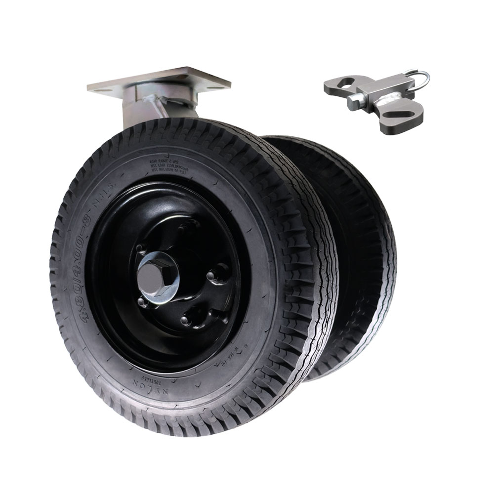 16 Inch Dual Wheel Swivel Pneumatic Caster - Black Rubber Wheels with Tapered Bearings and Bolt On Swivel Lock - Heavy Duty Caster - 2,440 lbs. Capacity Per Caster - Service Caster Brand — photo 1
