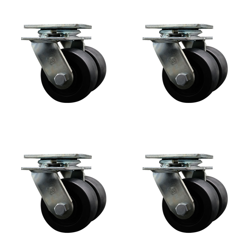 Heavy Duty Swivel Caster Set of 4 with Dual 4 Inch Glass Filled Nylon Wheels - Includes 4 Swivel - 5,000 lbs. Total Capacity - Service Caster Brand — photo 1