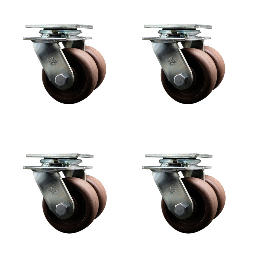 Heavy Duty Swivel Caster Set of 4 with Dual 4 Inch High Temperature Glass Filled Nylon Wheels and Ball Bearings - Includes 4 Swivel - 4,800 lbs. Total Capacity - Service Caster Brand — photo 1