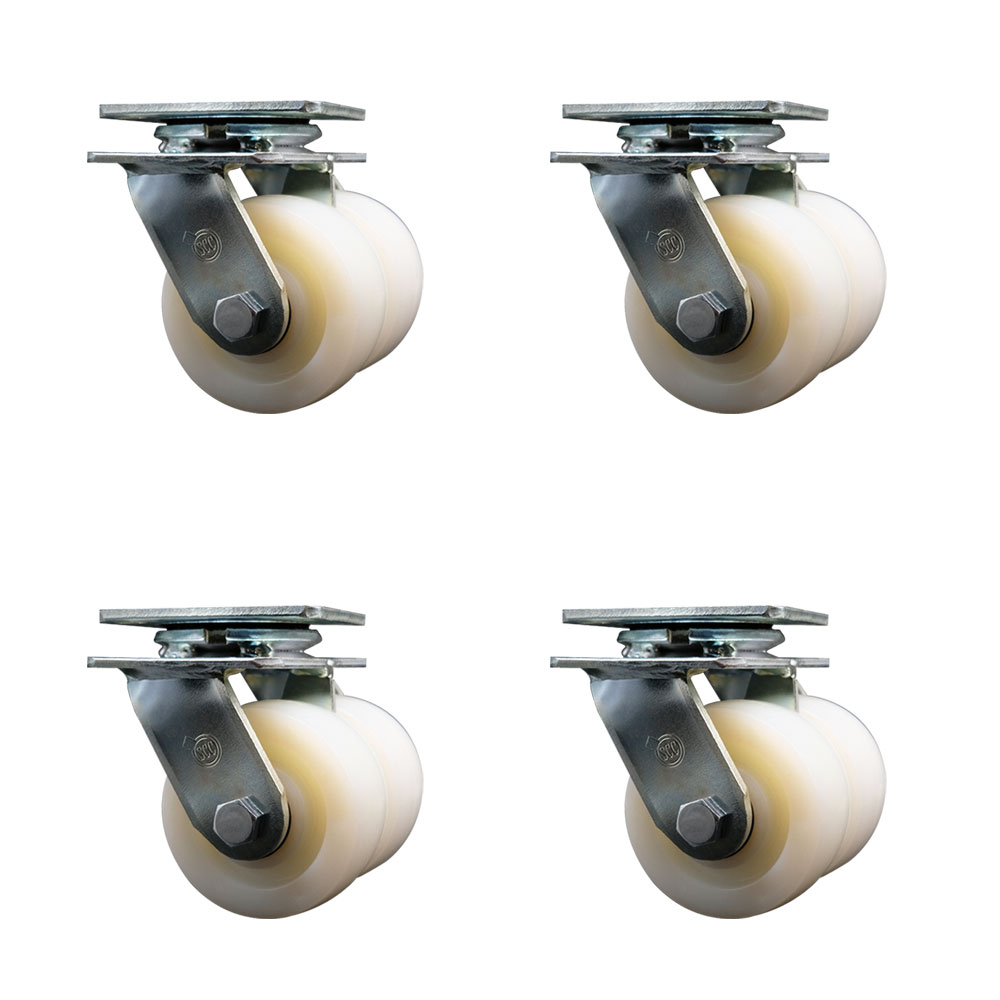 Heavy Duty Swivel Caster Set of 4 with Dual 4 Inch Nylon Wheels - Includes 4 Swivel - 5,000 lbs. Total Capacity - Service Caster Brand — photo 1