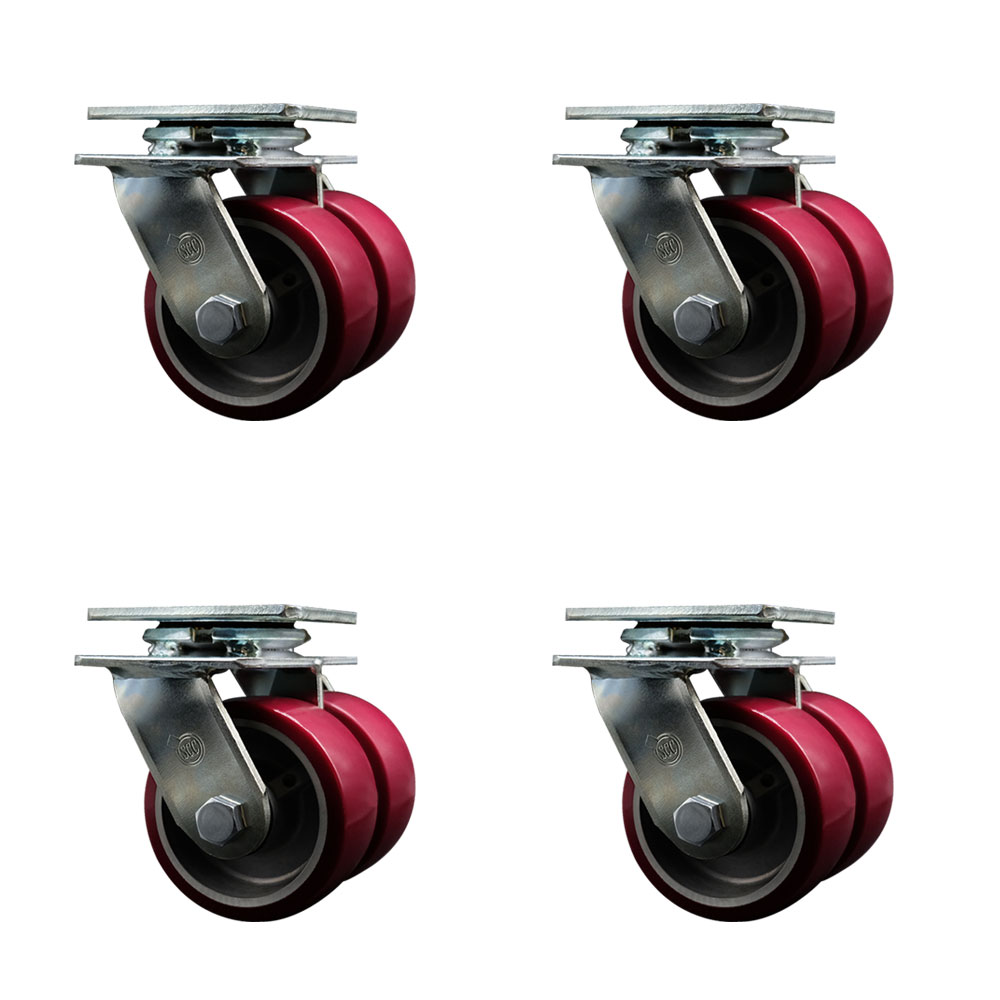 Heavy Duty Swivel Caster Set of 4 with Dual 4 Inch Polyurethane on Aluminum Wheels - Includes 4 Swivel - 5,000 lbs. Total Capacity - Service Caster Brand — photo 1