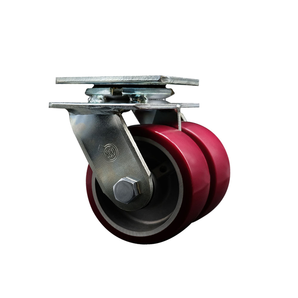 Heavy Duty Swivel Top Plate Caster with Dual 4 Inch Polyurethane on Aluminum Wheels and Ball Bearings - 1,250 lbs. Capacity Per Caster - Service Caster Brand — photo 1