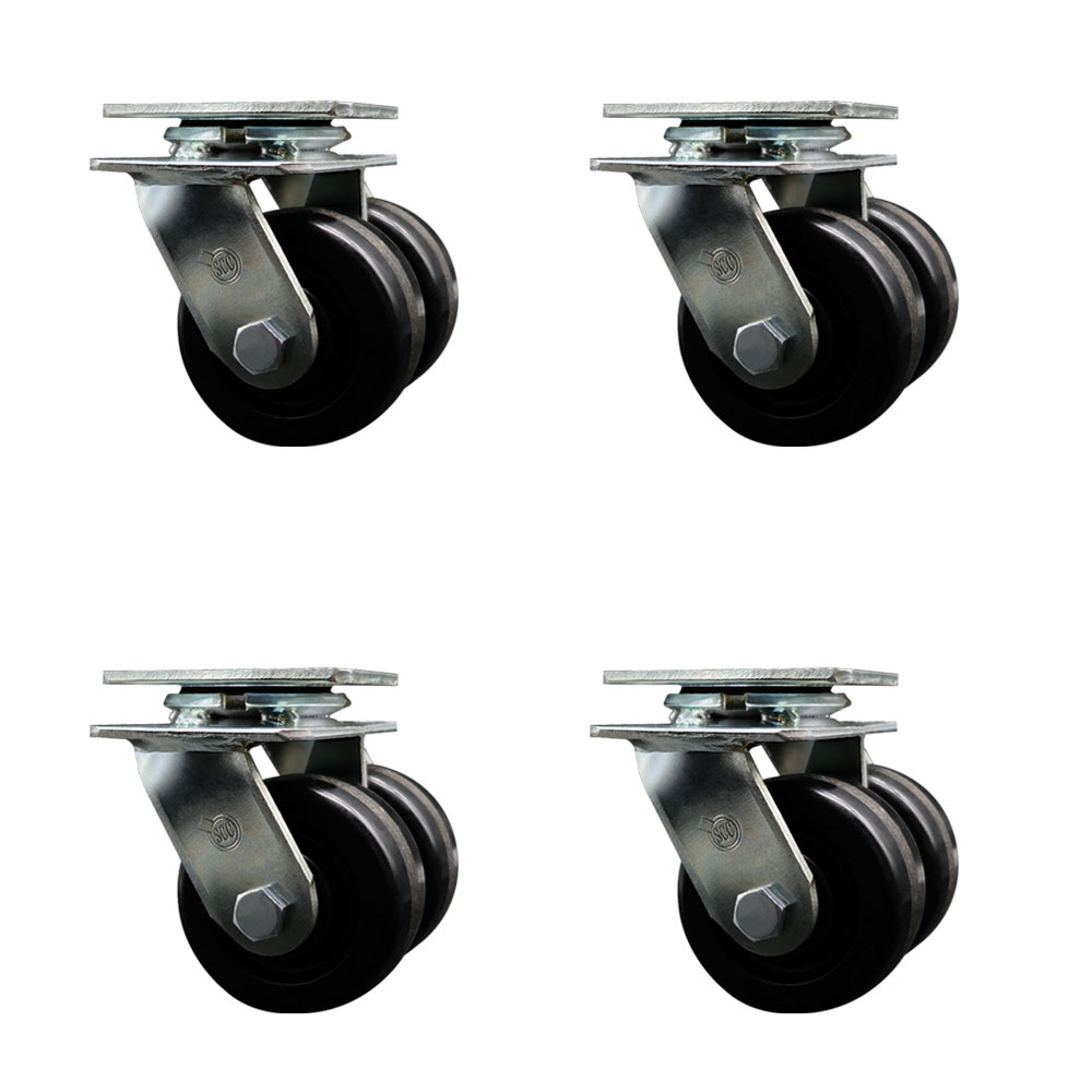 Heavy Duty Swivel Caster Set of 4 with Dual 4 Inch Phenolic Wheels and Ball Bearings - Includes 4 Swivel - 5,000 lbs. Total Capacity - Service Caster Brand — photo 1