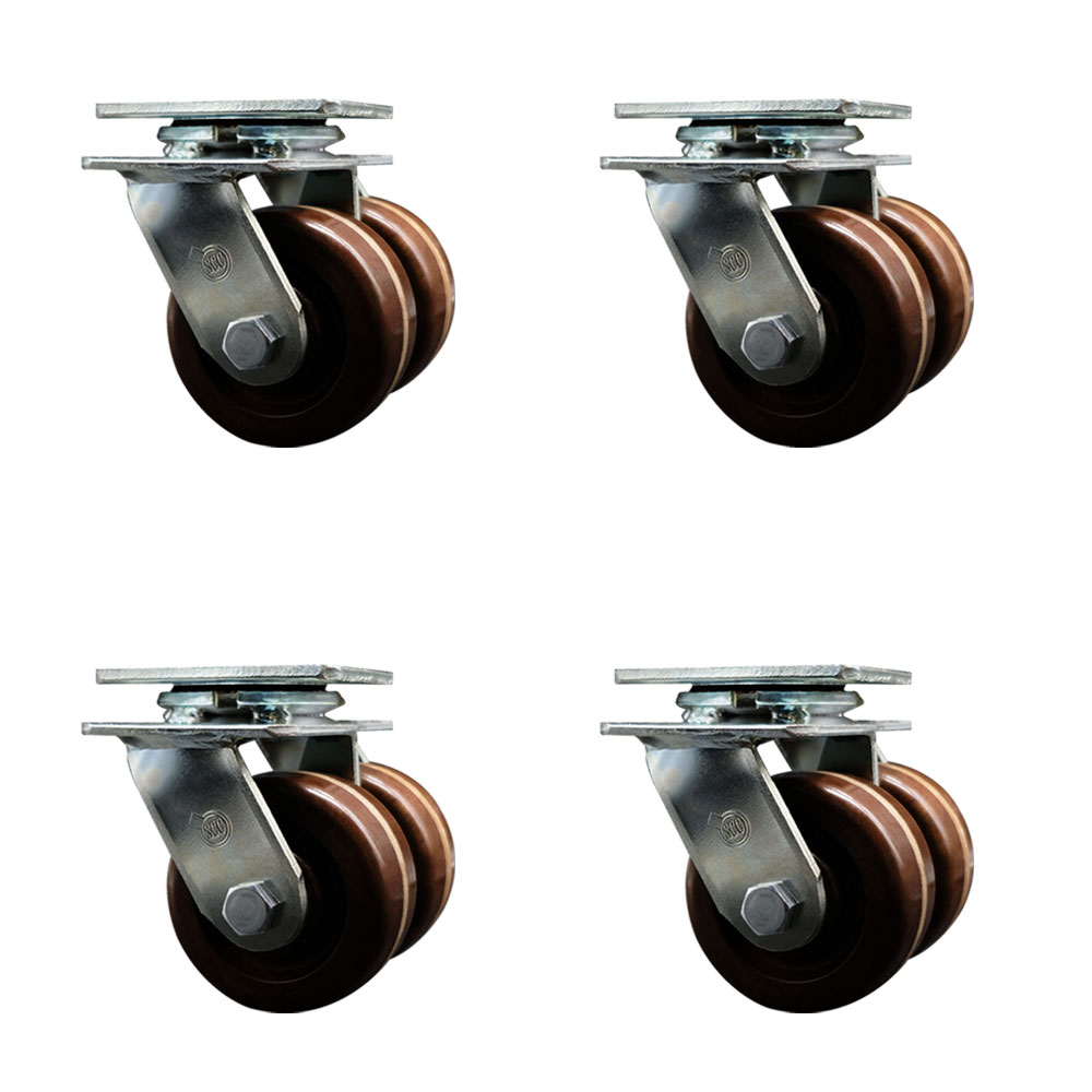 Heavy Duty Swivel Caster Set of 4 with Dual 4 Inch High Temperature Phenolic Wheels - Includes 4 Swivel - 5,000 lbs. Total Capacity - Service Caster Brand — photo 1