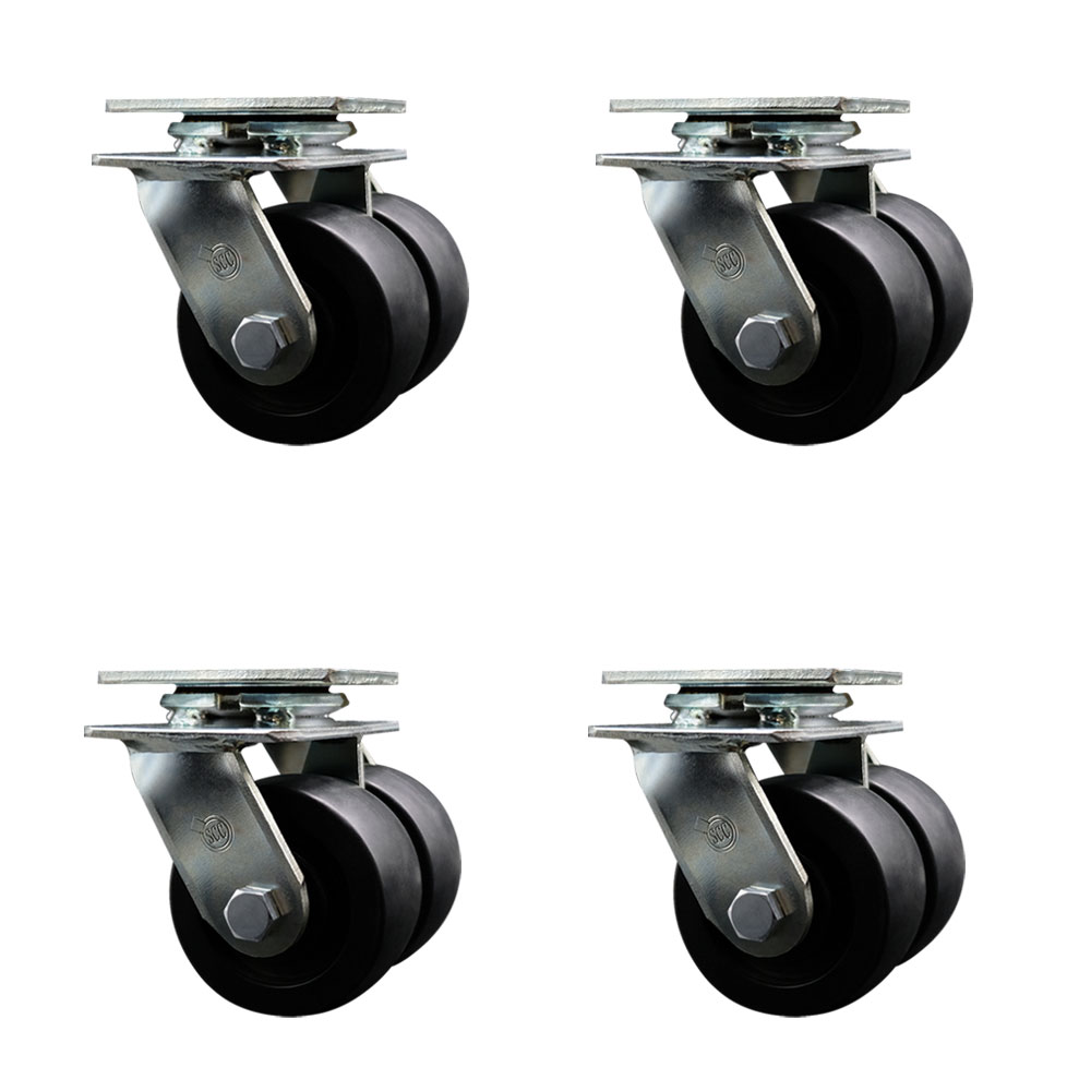Heavy Duty Swivel Caster Set of 4 with Dual 4 Inch Polyolefin Wheels and Ball Bearings - Includes 4 Swivel - 3,600 lbs. Total Capacity - Service Caster Brand — photo 1