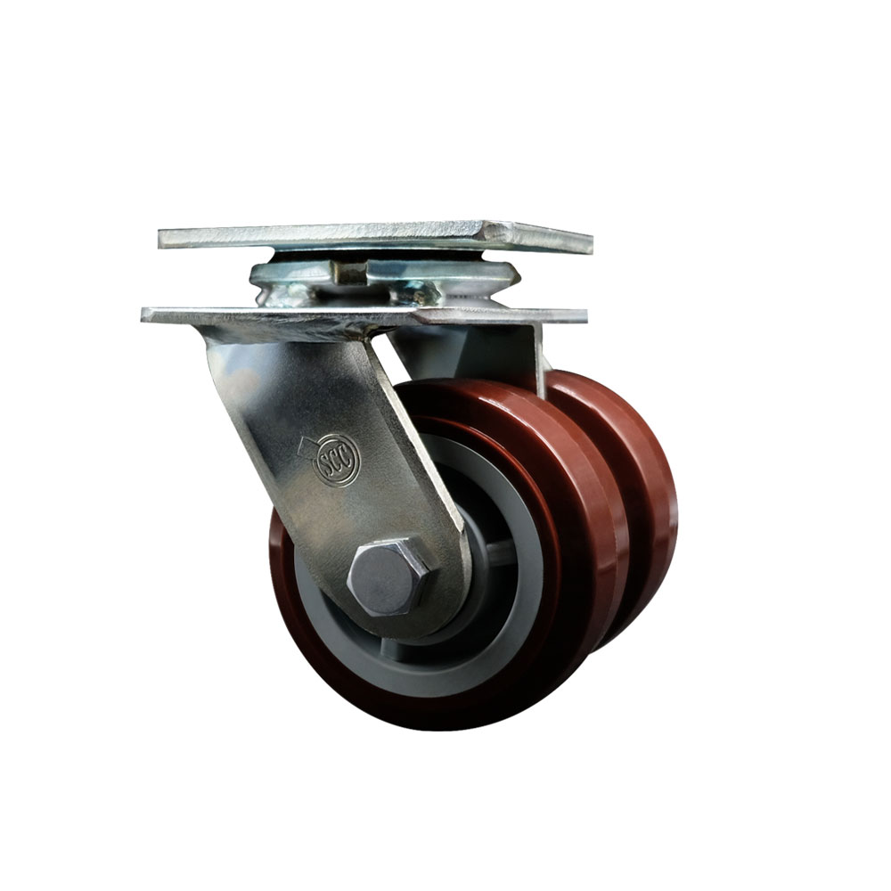 Heavy Duty Swivel Top Plate Caster with Dual 4 Inch Polyurethane Wheels - 1,200 lbs. Capacity Per Caster - Service Caster Brand — photo 1