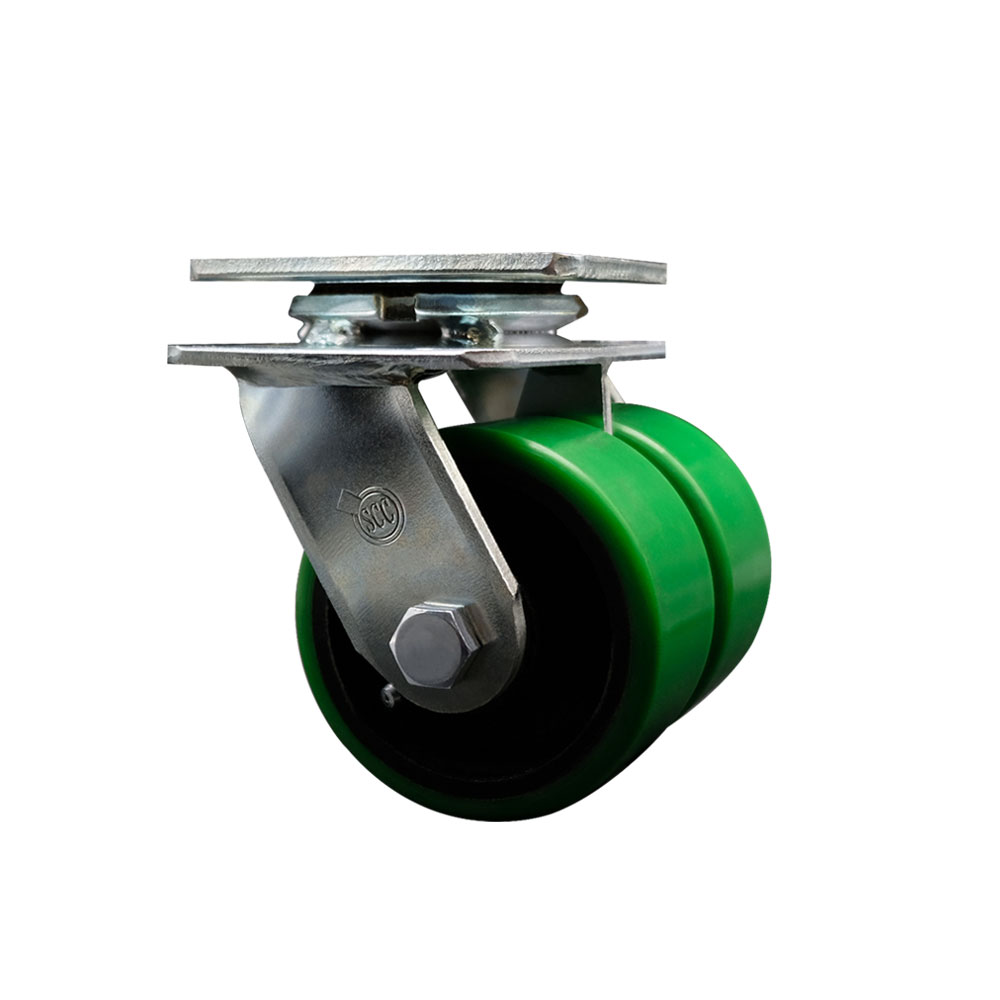 Heavy Duty Swivel Top Plate Caster with Dual 4 Inch Green Polyurethane on Cast Iron Wheels - 1,250 lbs. Capacity Per Caster - Service Caster Brand — photo 1