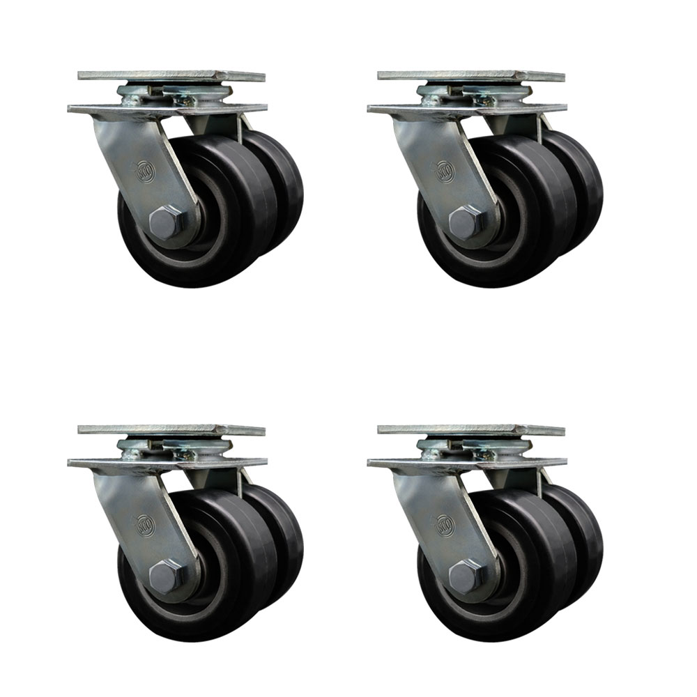 Heavy Duty Swivel Caster Set of 4 with Dual 4 Inch Rubber on Aluminum Wheels - Includes 4 Swivel - 3,200 lbs. Total Capacity - Service Caster Brand — photo 1