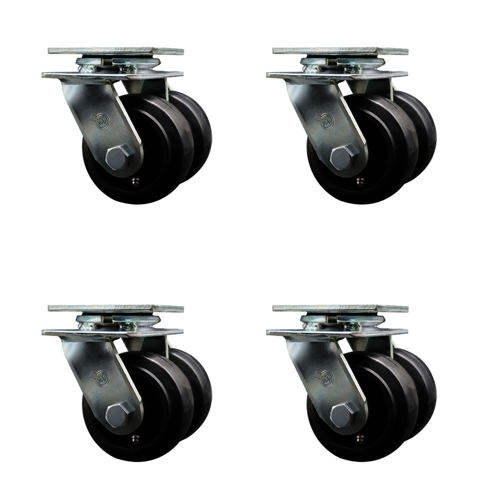 Heavy Duty Swivel Caster Set of 4 with Dual 4 Inch Rubber on Metal Wheels and Ball Bearings - Includes 4 Swivel - 2,400 lbs. Total Capacity - Service Caster Brand — photo 1