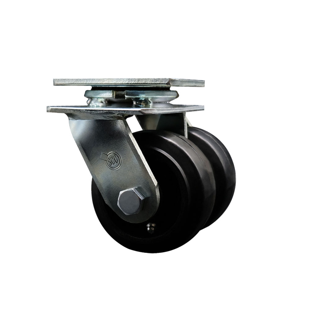 Heavy Duty Swivel Top Plate Caster with Dual 4 Inch Rubber on Metal Wheels and Ball Bearings - 600 lbs. Capacity Per Caster - Service Caster Brand — photo 1