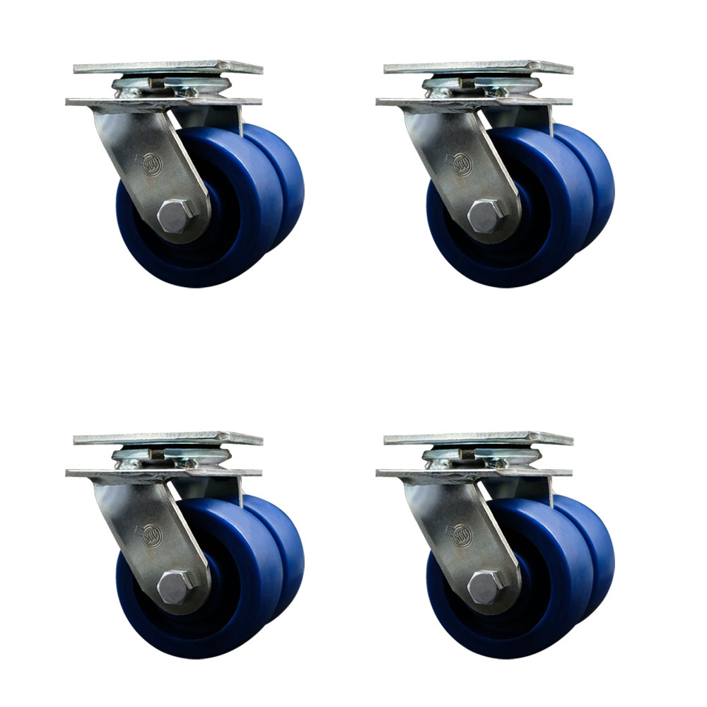 Heavy Duty Swivel Caster Set of 4 with Dual 4 Inch Solid Polyurethane Wheels - Includes 4 Swivel - 5,000 lbs. Total Capacity - Service Caster Brand — photo 1
