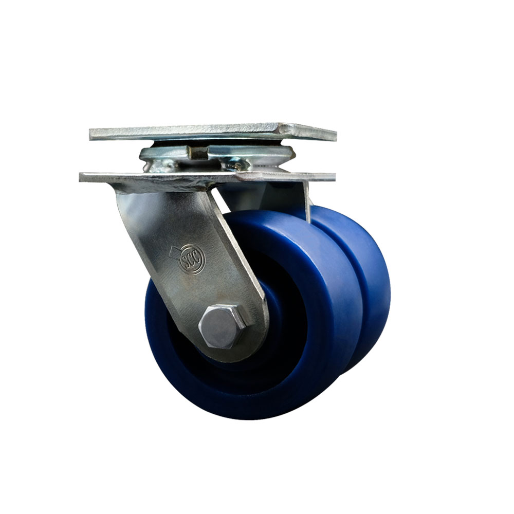 Heavy Duty Swivel Top Plate Caster with Dual 4 Inch Solid Polyurethane Wheels and Ball Bearings - 1,250 lbs. Capacity Per Caster - Service Caster Brand — photo 1