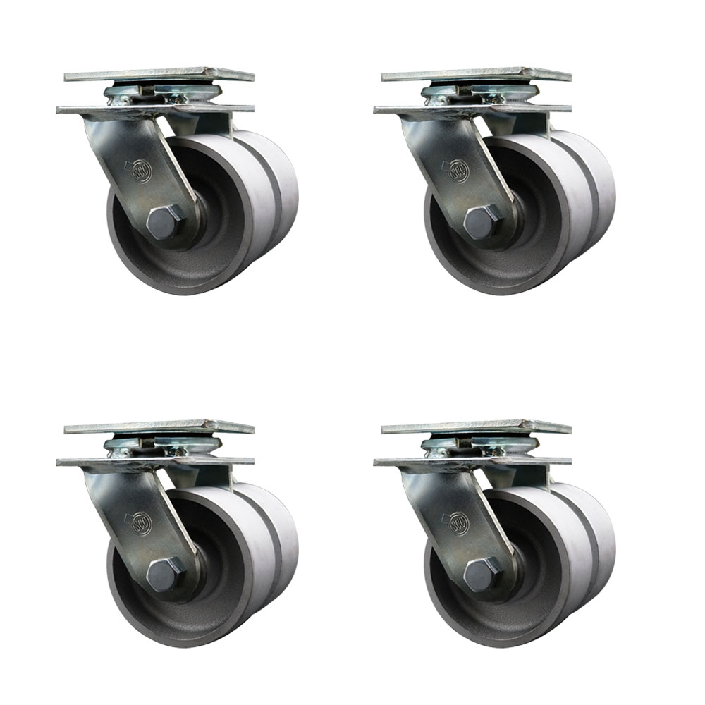 Heavy Duty Swivel Caster Set of 4 with Dual 4 Inch Semi Steel Cast Iron Wheels - Includes 4 Swivel - 5,000 lbs. Total Capacity - Service Caster Brand — photo 1