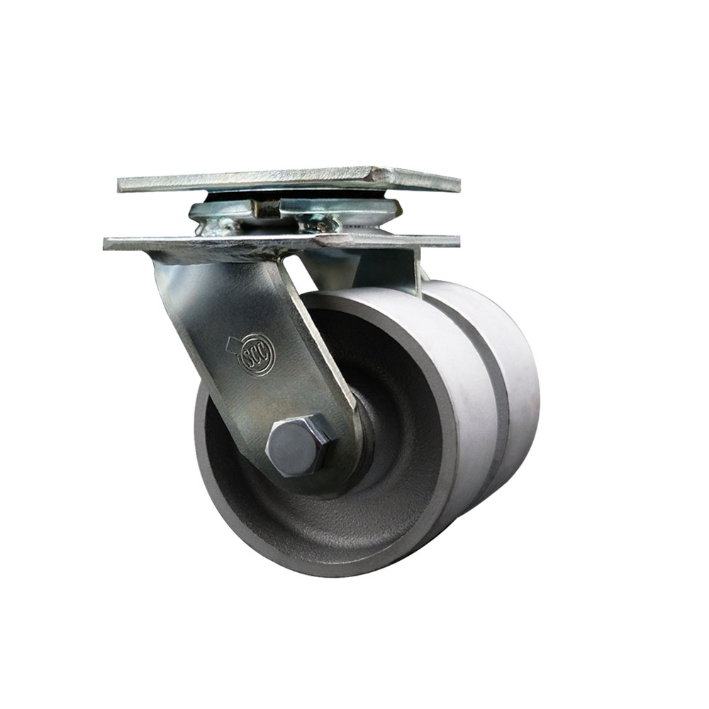 Heavy Duty Swivel Top Plate Caster with Dual 4 Inch Semi Steel Cast Iron Wheels - 1,250 lbs. Capacity Per Caster - Service Caster Brand — photo 1
