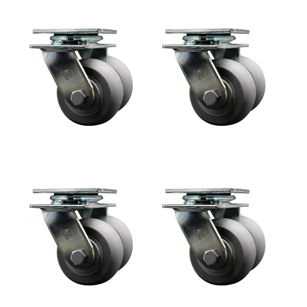 Heavy Duty Swivel Caster Set of 4 with Dual 4 Inch Thermoplastic Rubber Donut Tread Wheels - Includes 4 Swivel - 2,400 lbs. Total Capacity - Service Caster Brand — photo 1