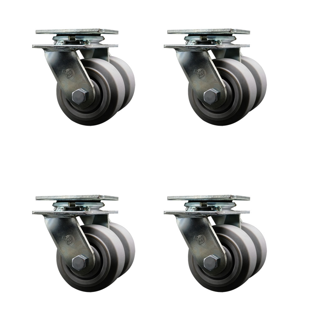 Heavy Duty Swivel Caster Set of 4 with Dual 4 Inch Thermoplastic Rubber Flat Tread Wheels and Ball Bearings - Includes 4 Swivel - 2,400 lbs. Total Capacity - Service Caster Brand — photo 1