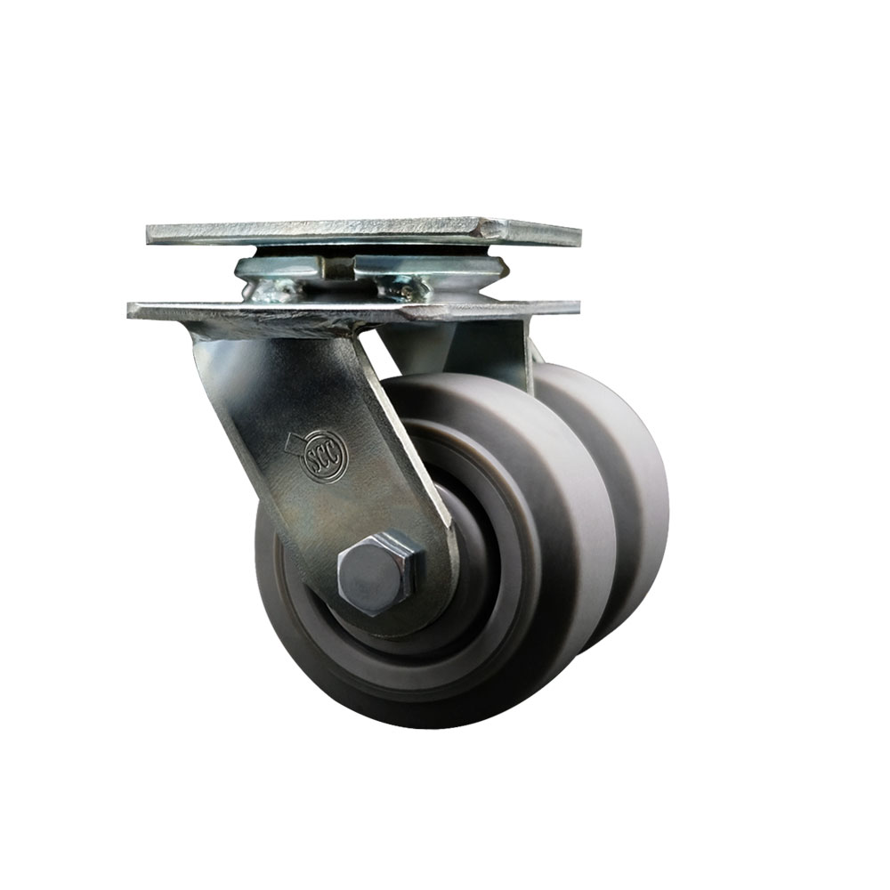 Heavy Duty Swivel Top Plate Caster with Dual 4 Inch Thermoplastic Rubber Flat Tread Wheels and Ball Bearings - 600 lbs. Capacity Per Caster - Service Caster Brand — photo 1