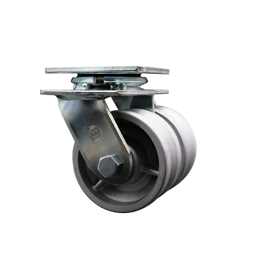 Heavy Duty Swivel Top Plate Caster with Dual 4 Inch V-Groove Semi Steel Cast Iron Wheels and Ball Bearings - 1,250 lbs. Capacity Per Caster - Service Caster Brand — photo 1