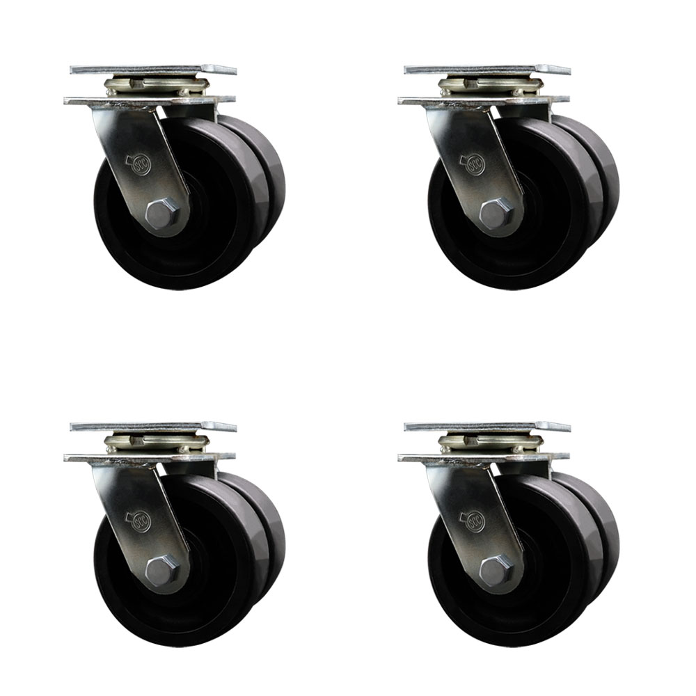 Heavy Duty Swivel Caster Set of 4 with Dual 5 Inch Glass Filled Nylon Wheels and Ball Bearings - Includes 4 Swivel - 5,000 lbs. Total Capacity - Service Caster Brand — photo 1