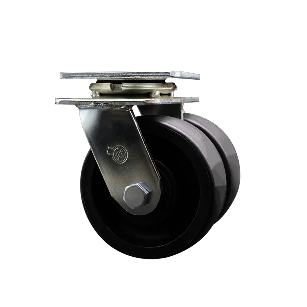 Heavy Duty Swivel Top Plate Caster with Dual 5 Inch Glass Filled Nylon Wheels and Ball Bearings - 1,250 lbs. Capacity Per Caster - Service Caster Brand — photo 1