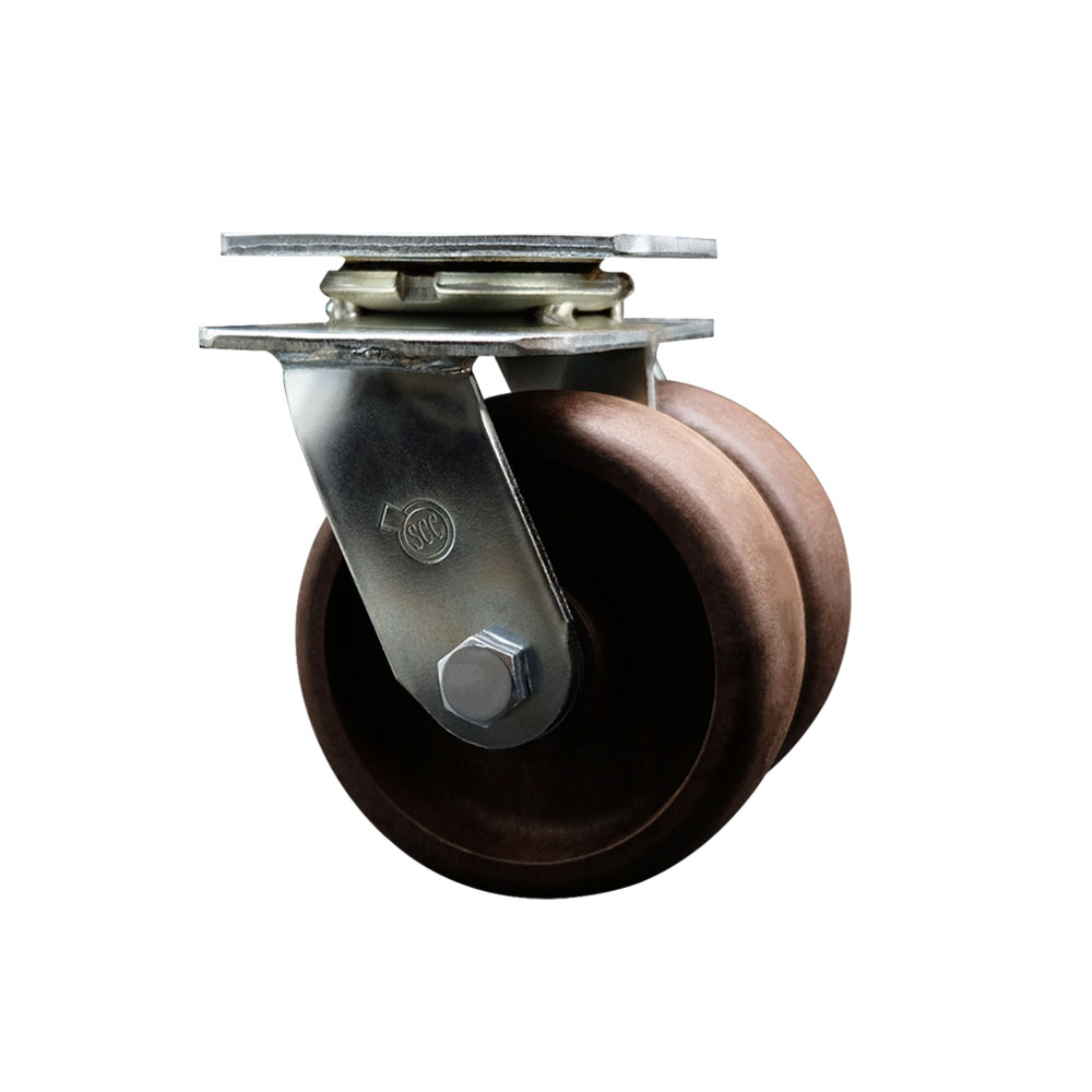 Heavy Duty Swivel Top Plate Caster with Dual 5 Inch High Temperature Glass Filled Nylon Wheels - 1,250 lbs. Capacity Per Caster - Service Caster Brand — photo 1