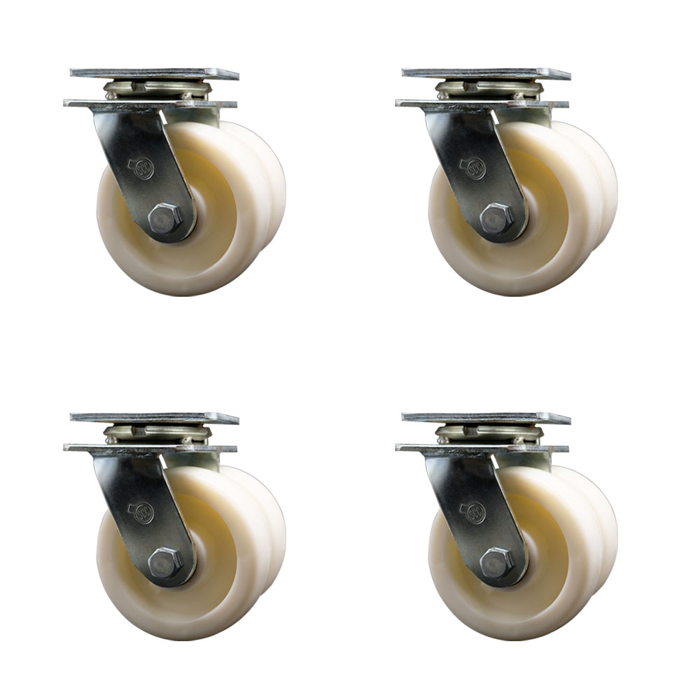 Heavy Duty Swivel Caster Set of 4 with Dual 5 Inch Nylon Wheels - Includes 4 Swivel - 5,000 lbs. Total Capacity - Service Caster Brand — photo 1