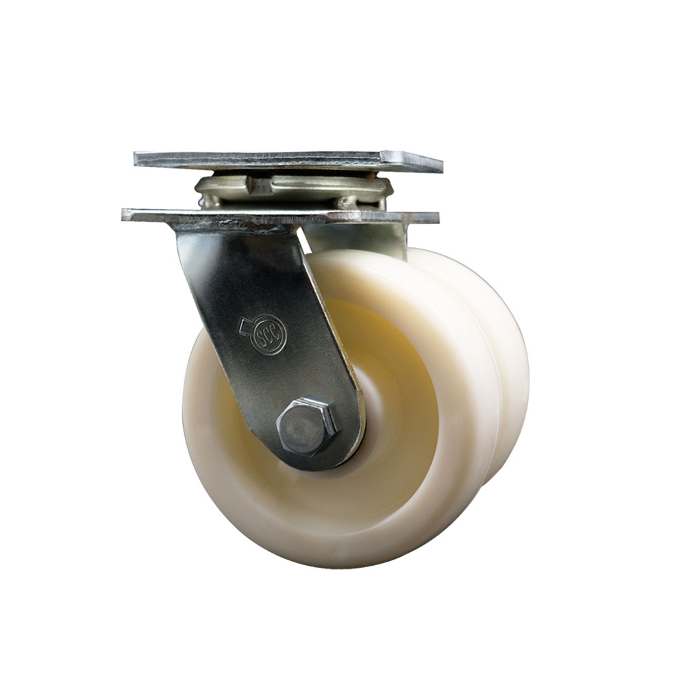 Heavy Duty Swivel Top Plate Caster with Dual 5 Inch Nylon Wheels and Ball Bearings - 1,250 lbs. Capacity Per Caster - Service Caster Brand — photo 1