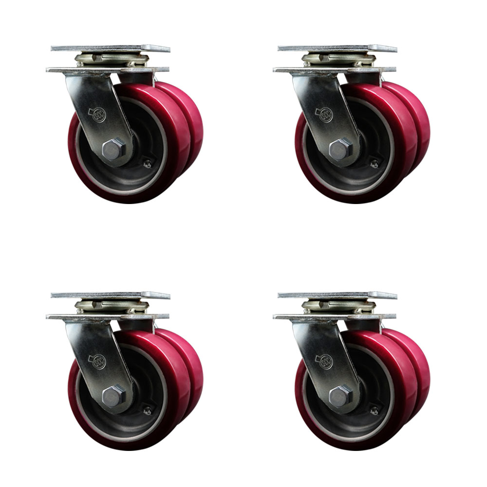 Heavy Duty Swivel Caster Set of 4 with Dual 5 Inch Polyurethane on Aluminum Wheels and Ball Bearings - Includes 4 Swivel - 5,000 lbs. Total Capacity - Service Caster Brand — photo 1