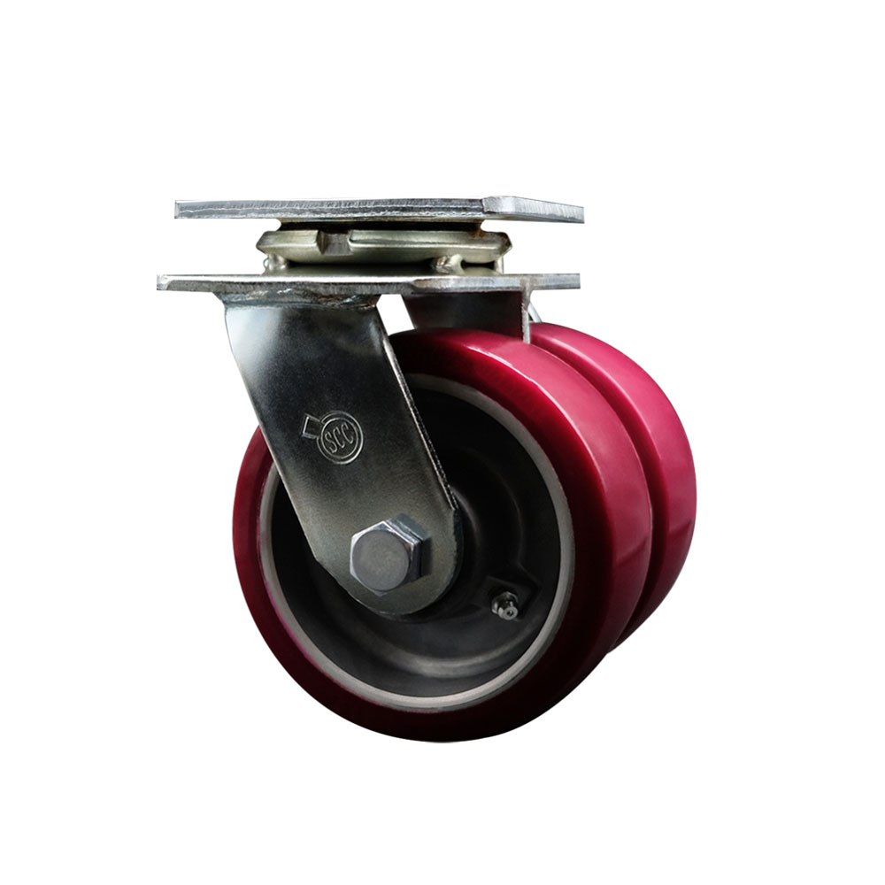 Heavy Duty Swivel Top Plate Caster with Dual 5 Inch Polyurethane on Aluminum Wheels - 1,250 lbs. Capacity Per Caster - Service Caster Brand — photo 1