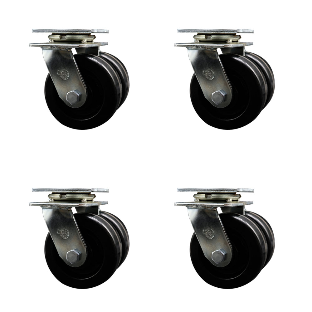 Heavy Duty Swivel Caster Set of 4 with Dual 5 Inch Phenolic Wheels - Includes 4 Swivel - 5,000 lbs. Total Capacity - Service Caster Brand — photo 1