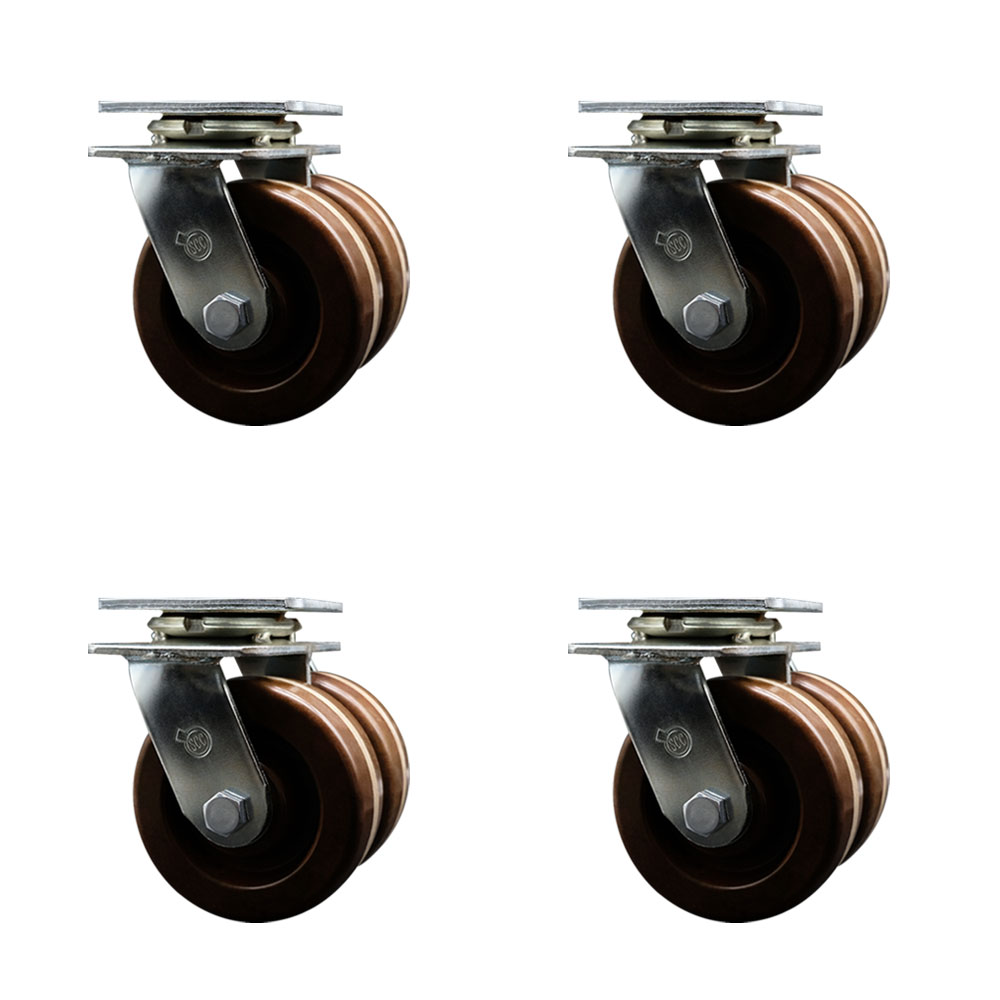 Heavy Duty Swivel Caster Set of 4 with Dual 5 Inch High Temperature Phenolic Wheels - Includes 4 Swivel - 5,000 lbs. Total Capacity - Service Caster Brand — photo 1