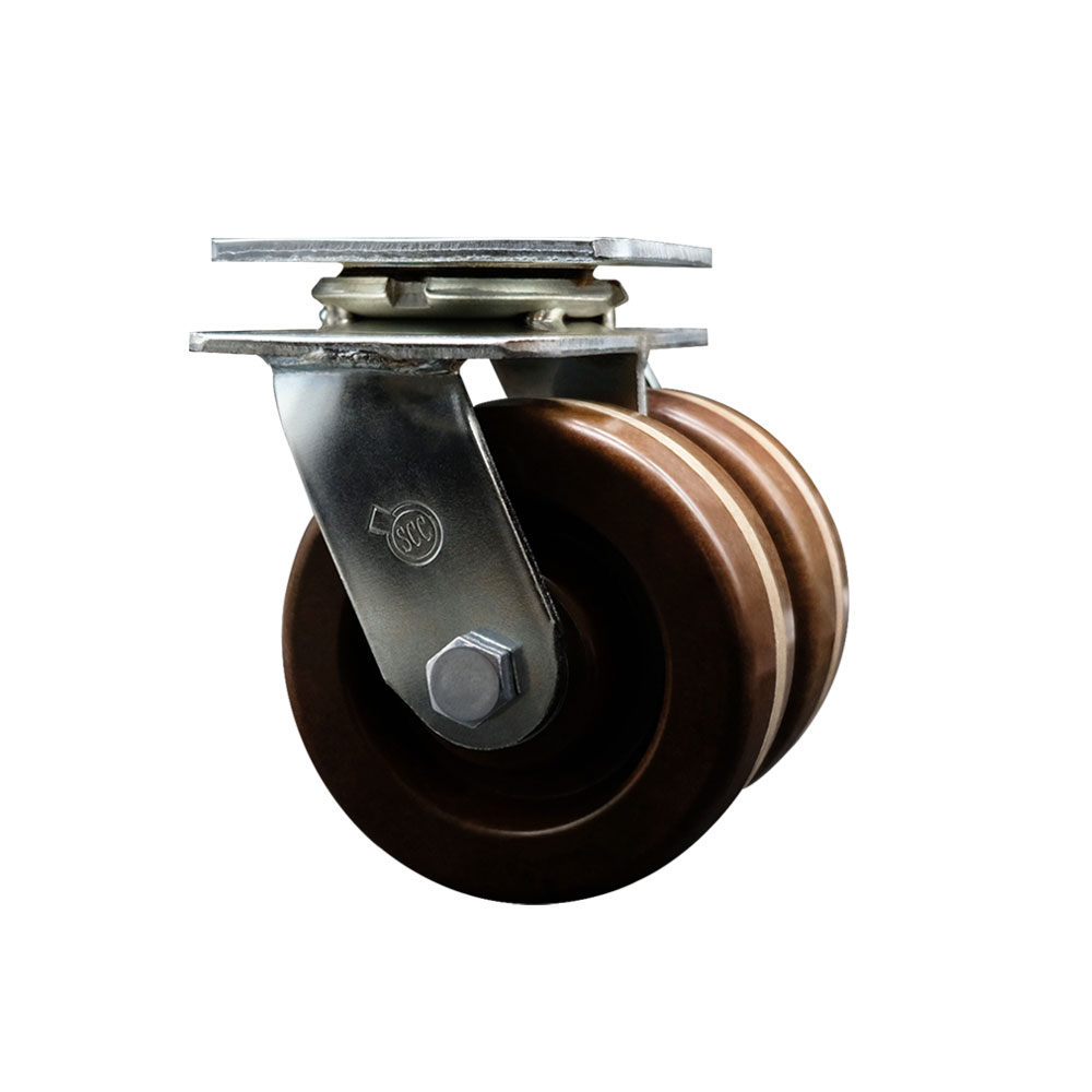 Heavy Duty Swivel Top Plate Caster with Dual 5 Inch High Temperature Phenolic Wheels - 1,250 lbs. Capacity Per Caster - Service Caster Brand — photo 1