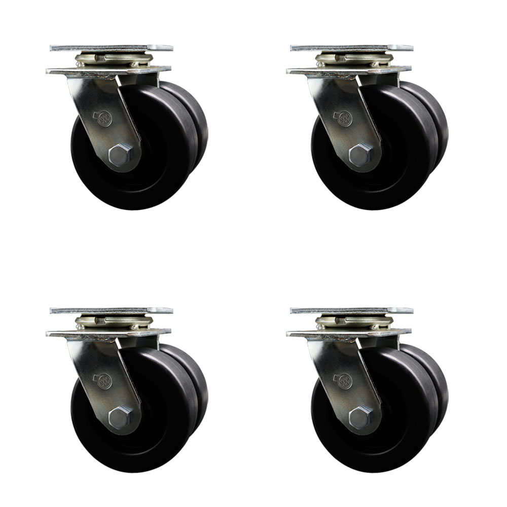 Heavy Duty Swivel Caster Set of 4 with Dual 5 Inch Polyolefin Wheels and Ball Bearings - Includes 4 Swivel - 5,000 lbs. Total Capacity - Service Caster Brand — photo 1
