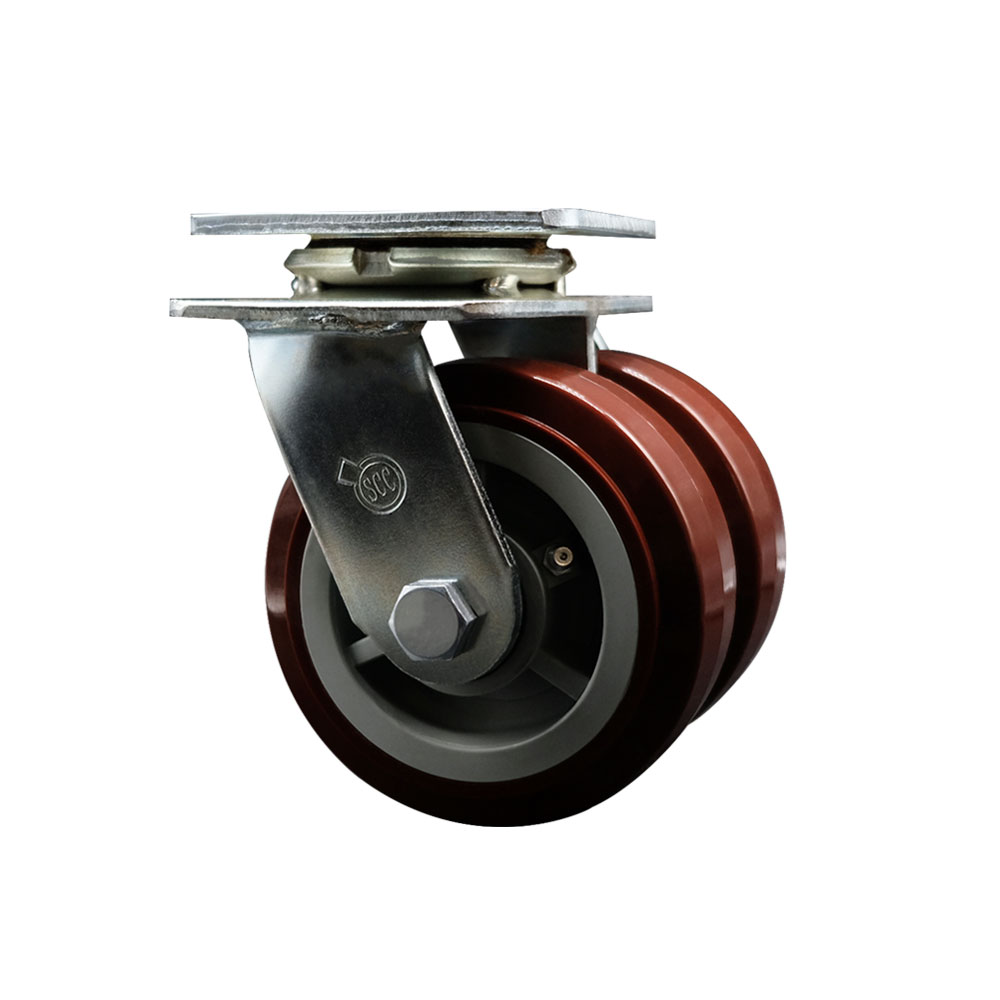 Heavy Duty Swivel Top Plate Caster with Dual 5 Inch Polyurethane Wheels and Ball Bearings - 1,250 lbs. Capacity Per Caster - Service Caster Brand — photo 1