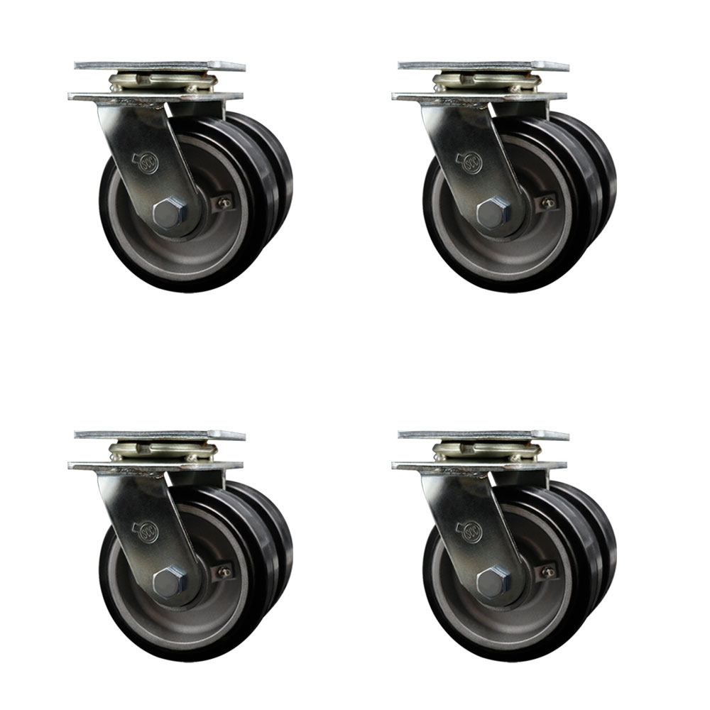 Heavy Duty Swivel Caster Set of 4 with Dual 5 Inch Rubber on Aluminum Wheels - Includes 4 Swivel - 4,000 lbs. Total Capacity - Service Caster Brand — photo 1