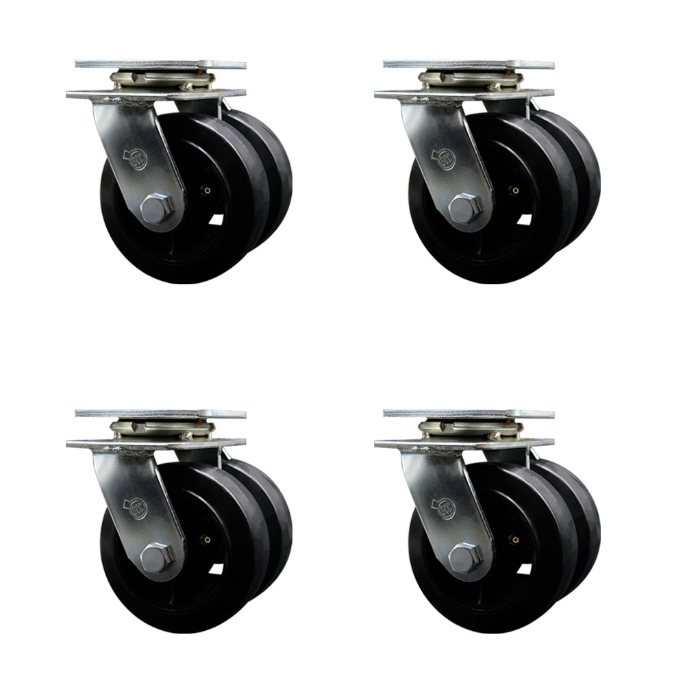 Heavy Duty Swivel Caster Set of 4 with Dual 4 Inch Rubber on Metal Wheels and Ball Bearings - Includes 4 Swivel - 3,600 lbs. Total Capacity - Service Caster Brand — photo 1