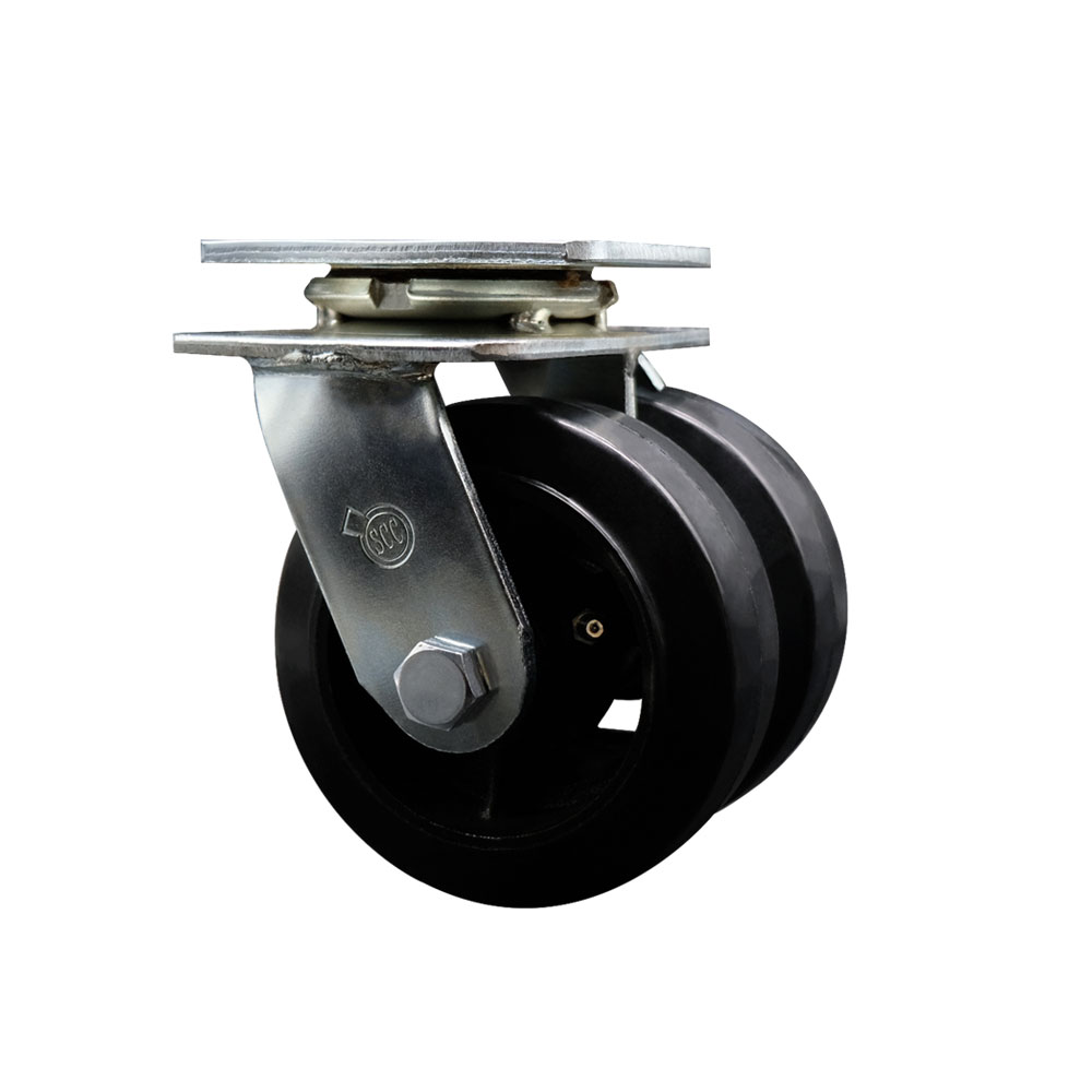 Heavy Duty Swivel Top Plate Caster with Dual 5 Inch Rubber on Metal Wheels - 900 lbs. Capacity Per Caster - Service Caster Brand — photo 1
