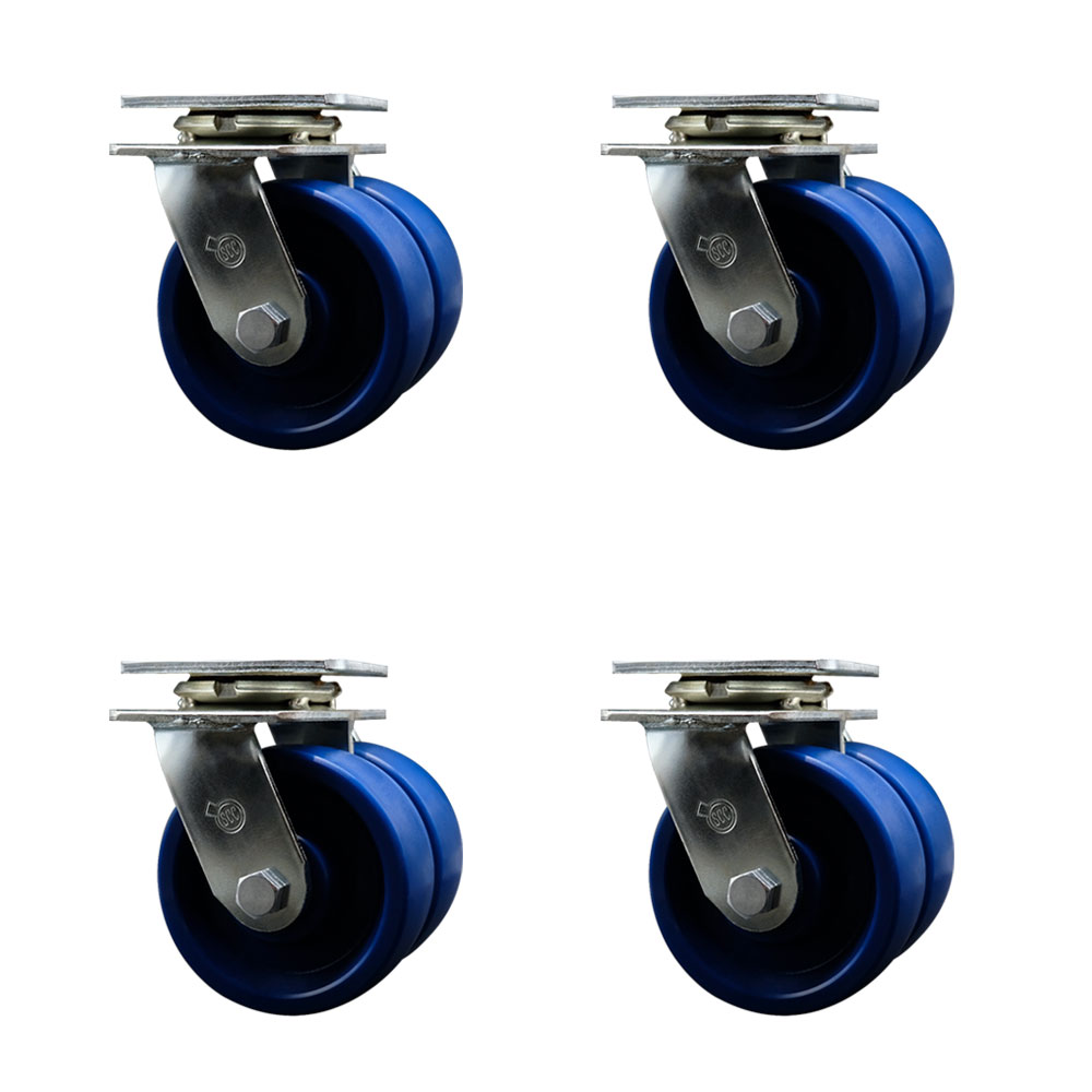 Heavy Duty Swivel Caster Set of 4 with Dual 5 Inch Solid Polyurethane Wheels and Ball Bearings - Includes 4 Swivel - 5,000 lbs. Total Capacity - Service Caster Brand — photo 1
