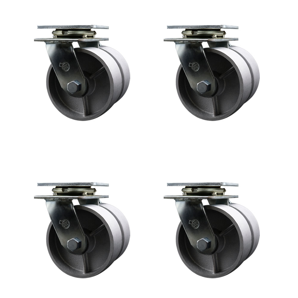 Heavy Duty Swivel Caster Set of 4 with Dual 5 Inch Semi Steel Cast Iron Wheels - Includes 4 Swivel - 5,000 lbs. Total Capacity - Service Caster Brand — photo 1