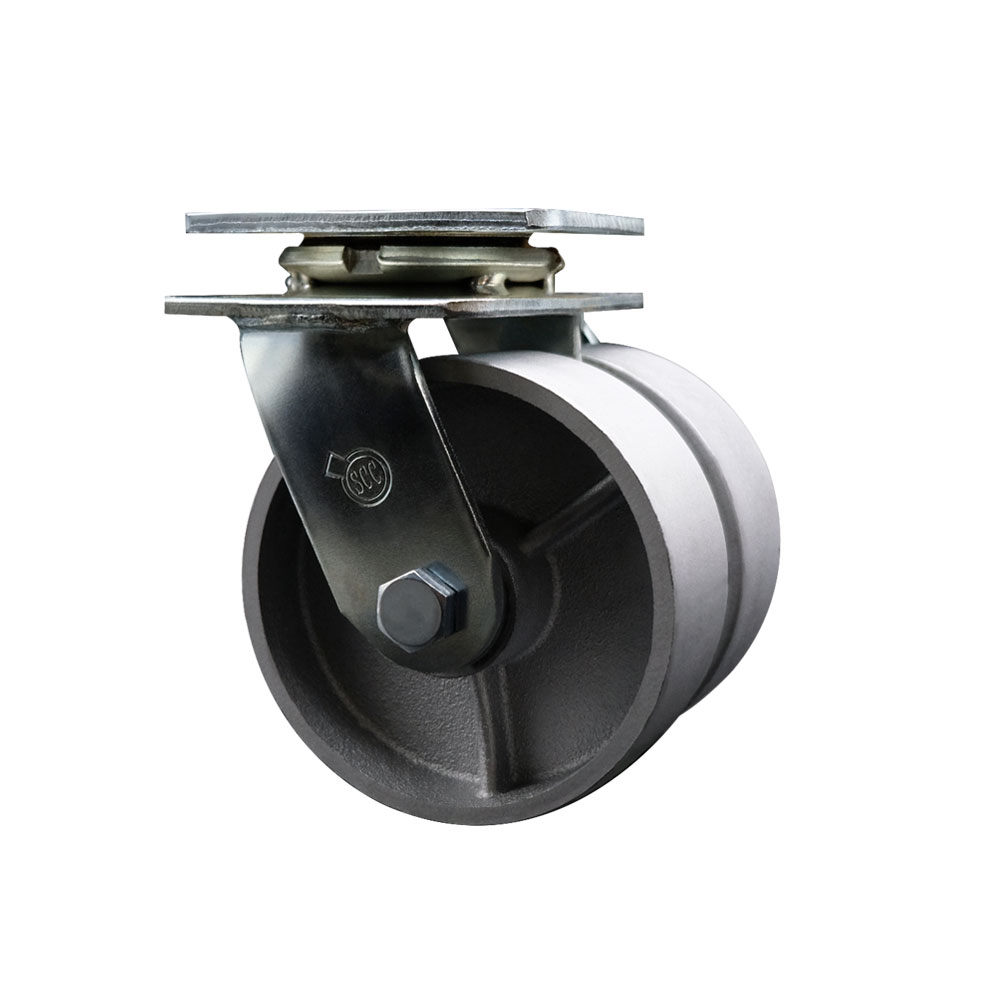 Heavy Duty Swivel Top Plate Caster with Dual 5 Inch Semi Steel Cast Iron Wheels - 1,250 lbs. Capacity Per Caster - Service Caster Brand — photo 1