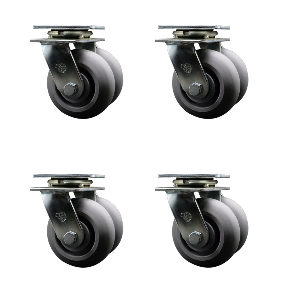 Heavy Duty Swivel Caster Set of 4 with Dual 5 Inch Thermoplastic Rubber Donut Tread Wheels - Includes 4 Swivel - 2,800 lbs. Total Capacity - Service Caster Brand — photo 1