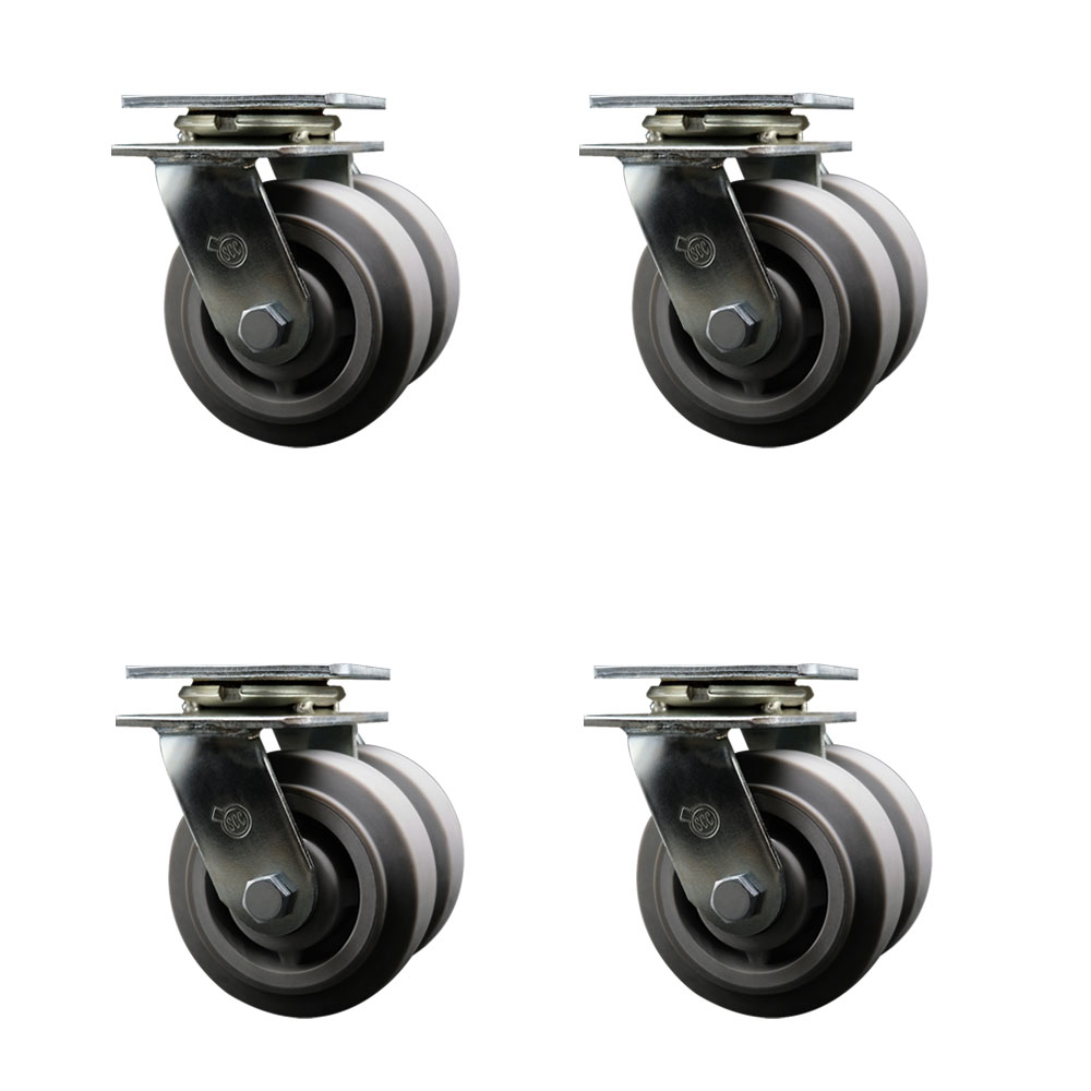 Heavy Duty Swivel Caster Set of 4 with Dual 5 Inch Thermoplastic Rubber Flat Tread Wheels and Ball Bearings - Includes 4 Swivel - 2,800 lbs. Total Capacity - Service Caster Brand — photo 1