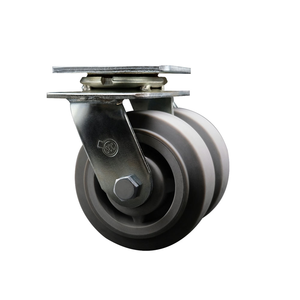 Heavy Duty Swivel Top Plate Caster with Dual 5 Inch Thermoplastic Rubber Flat Tread Wheels - 700 lbs. Capacity Per Caster - Service Caster Brand — photo 1