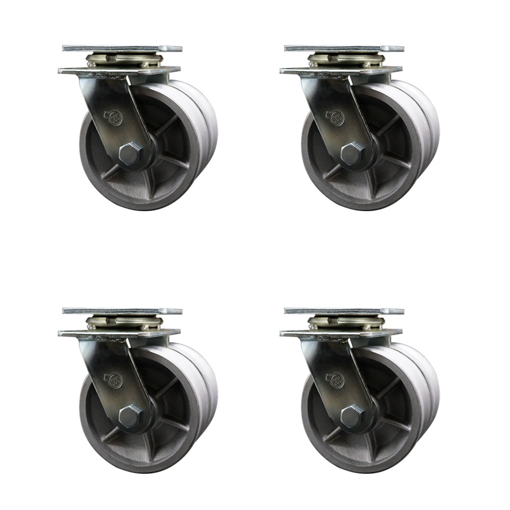 Heavy Duty Swivel Caster Set of 4 with Dual 5 Inch V-Groove Semi Steel Cast Iron Wheels - Includes 4 Swivel - 5,000 lbs. Total Capacity - Service Caster Brand — photo 1